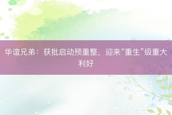 华谊兄弟：获批启动预重整，迎来“重生”级重大利好
