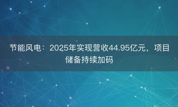 节能风电：2025年实现营收44.95亿元，项目储备持续加码