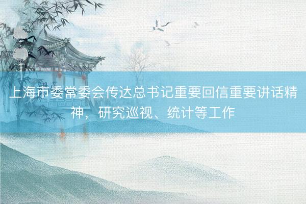 上海市委常委会传达总书记重要回信重要讲话精神，研究巡视、统计等工作