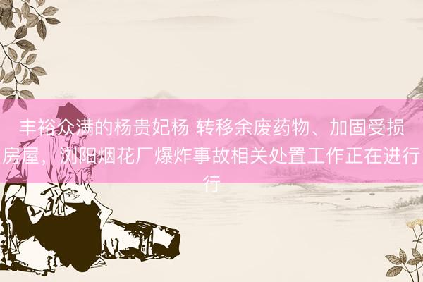 丰裕众满的杨贵妃杨 转移余废药物、加固受损房屋，浏阳烟花厂爆炸事故相关处置工作正在进行