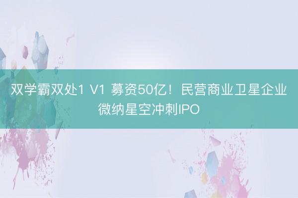 双学霸双处1 V1 募资50亿！民营商业卫星企业微纳星空冲刺IPO