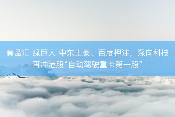 黄品汇 绿巨人 中东土豪、百度押注,深向科技再冲港股“自动驾驶重卡第一股”