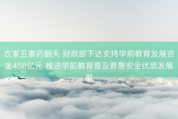 农家丑妻药翻天 财政部下达支持学前教育发展资金458亿元 推进学前教育普及普惠安全优质发展