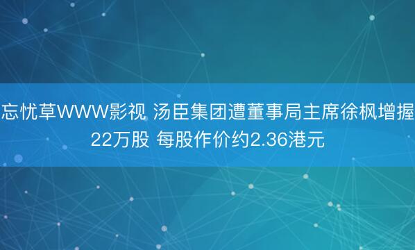 忘忧草WWW影视 汤臣集团遭董事局主席徐枫增握22万股 每股作价约2.36港元